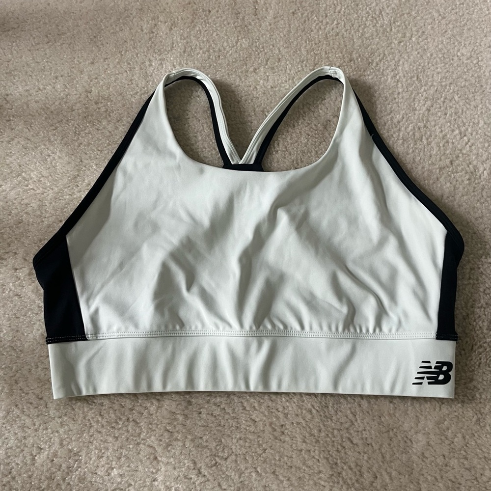 New Balance Women's Black and Light Green Sports Bra